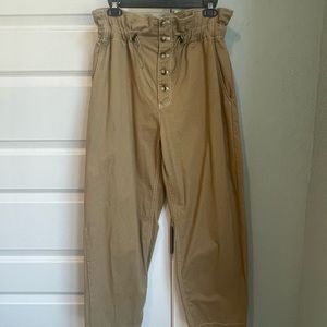 Khaki paperbag ankle pants